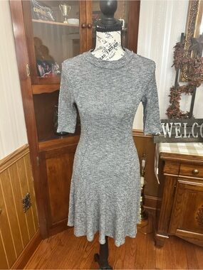 Aiden Gray Ribbed Midi Fit-and-Flare Dress